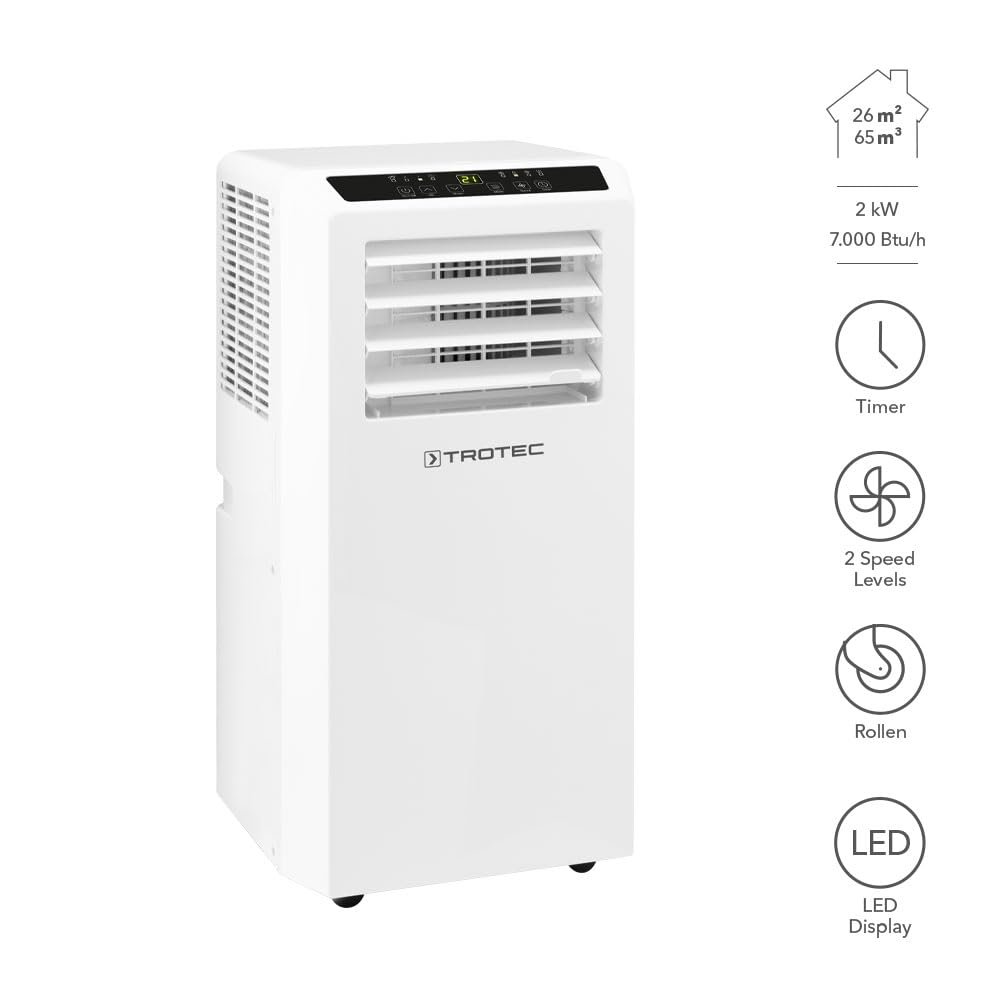 TROTEC Lokales Klimagerät mit Heizfunktion PAC 2010 SH mobile Klimaanlage 4-in-1 Kühlung, Beheizung, Ventilation, Entfeuchtung Klimagerät 2 kW 7.000 BTU/h für Raumgröße bis 26 m² und 65 m³ – Bild 7