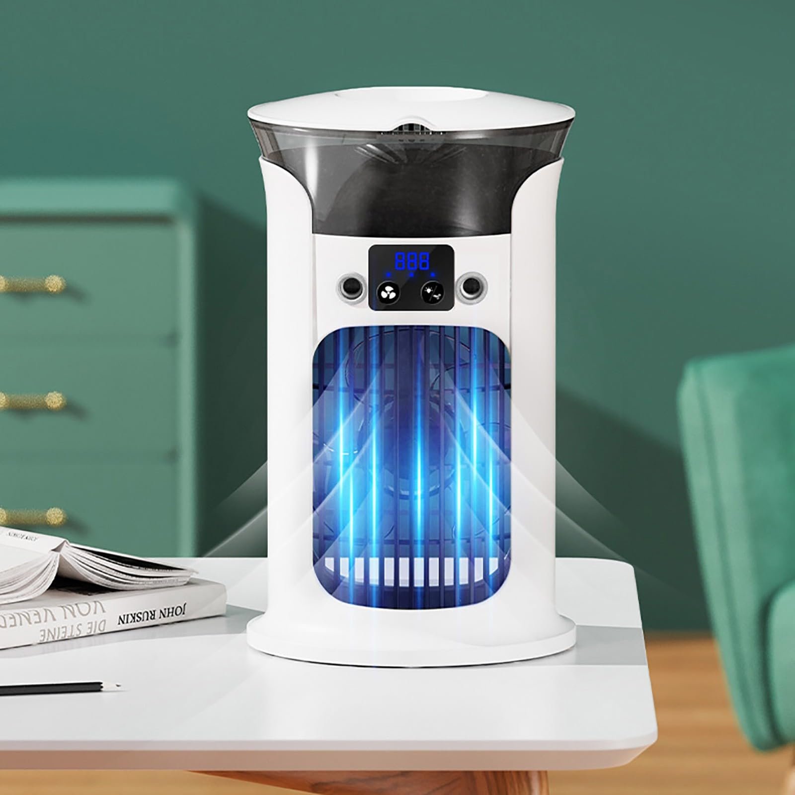 Mini Klimaanlage für Zimmer, 4-in-1 Multifunktions Mobile Klimagerät, Luftkühler mit 800ml Wassetank Verdunstungskühlung, Air Conditioner Portable, Kleine Klimaanlage mit 2 Kühlakkus (Weiß) – Bild 3
