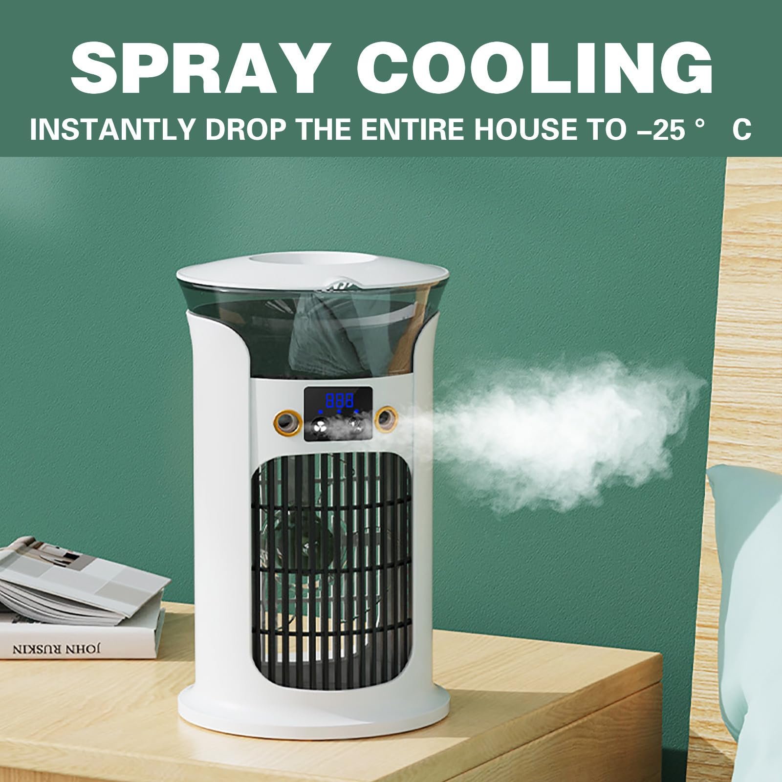 Mini Klimaanlage für Zimmer, 4-in-1 Multifunktions Mobile Klimagerät, Luftkühler mit 800ml Wassetank Verdunstungskühlung, Air Conditioner Portable, Kleine Klimaanlage mit 2 Kühlakkus (Weiß) – Bild 7