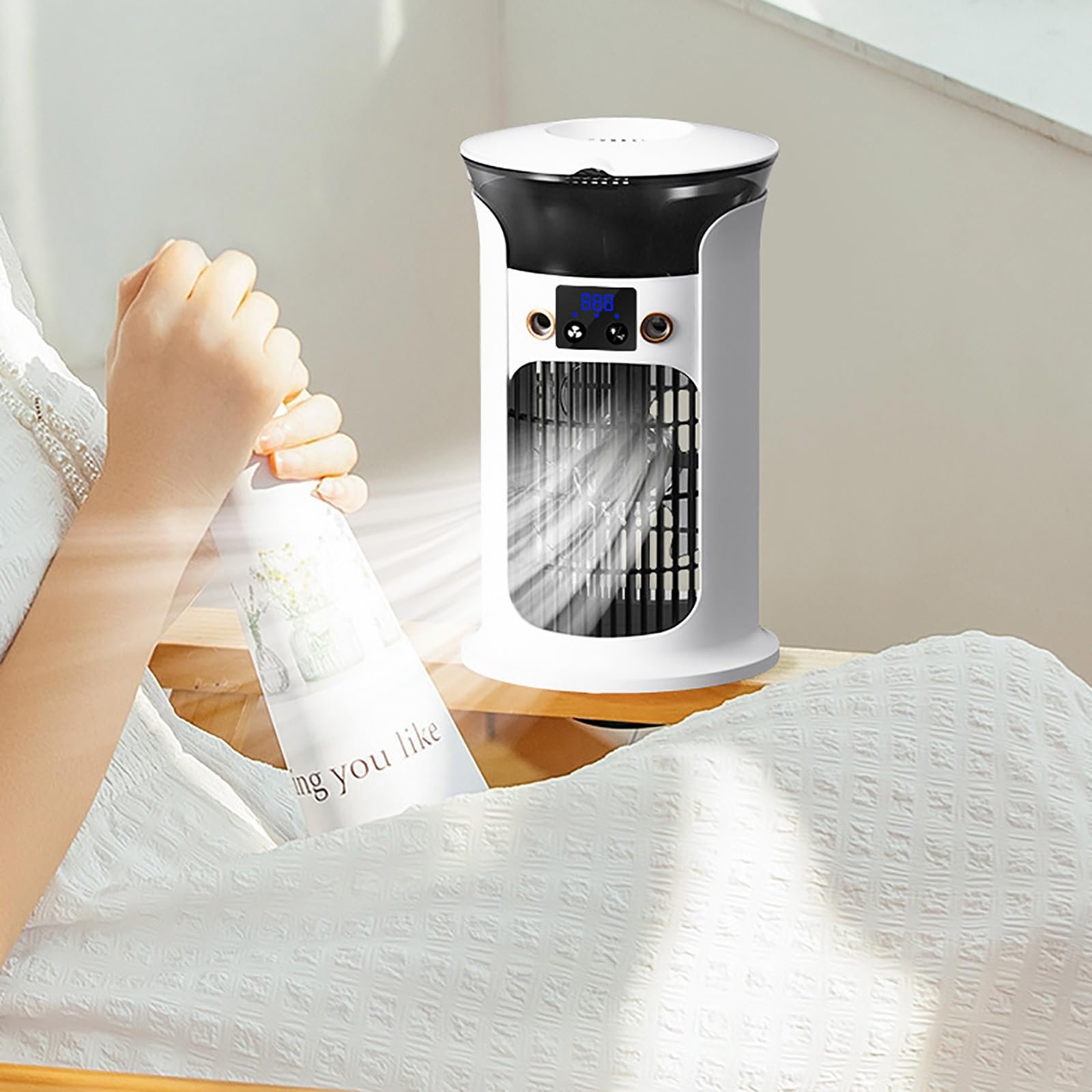 Mini Klimaanlage für Zimmer, 4-in-1 Multifunktions Mobile Klimagerät, Luftkühler mit 800ml Wassetank Verdunstungskühlung, Air Conditioner Portable, Kleine Klimaanlage mit 2 Kühlakkus (Weiß) – Bild 5