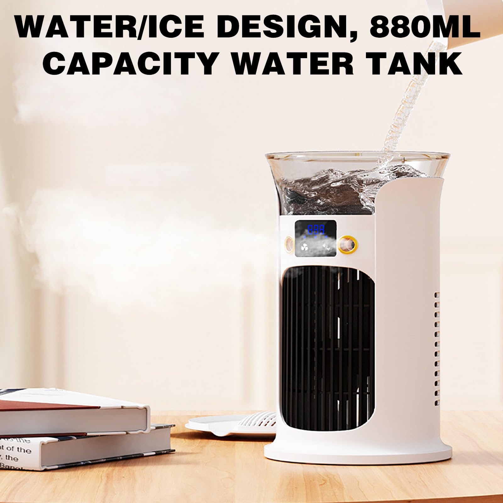 Mini Klimaanlage für Zimmer, 4-in-1 Multifunktions Mobile Klimagerät, Luftkühler mit 800ml Wassetank Verdunstungskühlung, Air Conditioner Portable, Kleine Klimaanlage mit 2 Kühlakkus (Weiß) – Bild 4